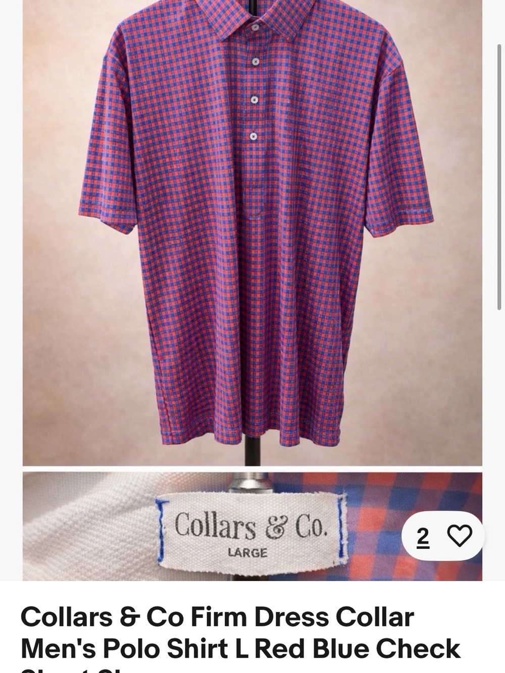 Collars & Co. Men's Red and Blue Check Dress-Collar Polo